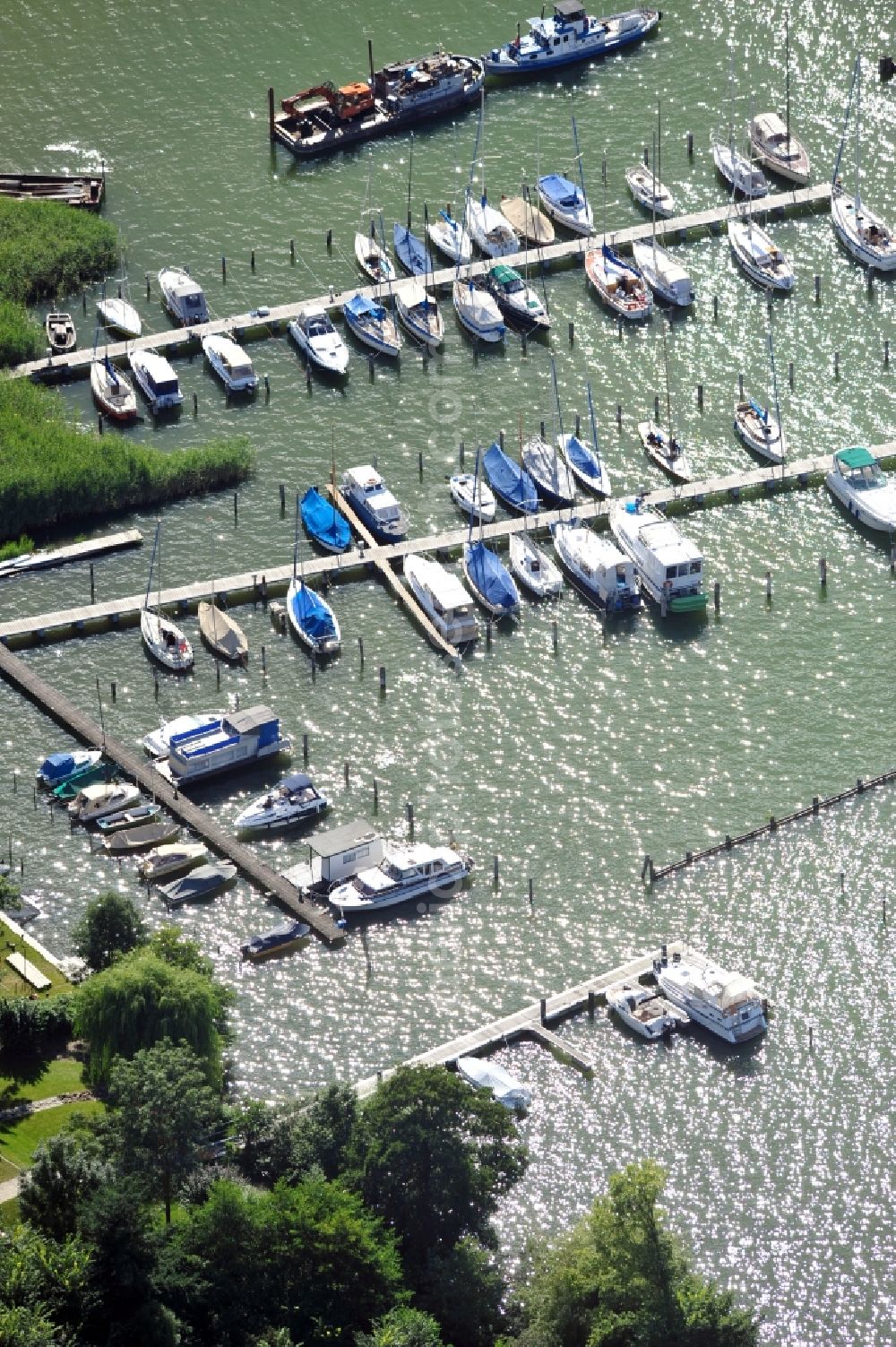 Diensdorf-Radlow from above - View of marina at port of Scharmützelsee in Diensdorf-Radlow in Brandenburg