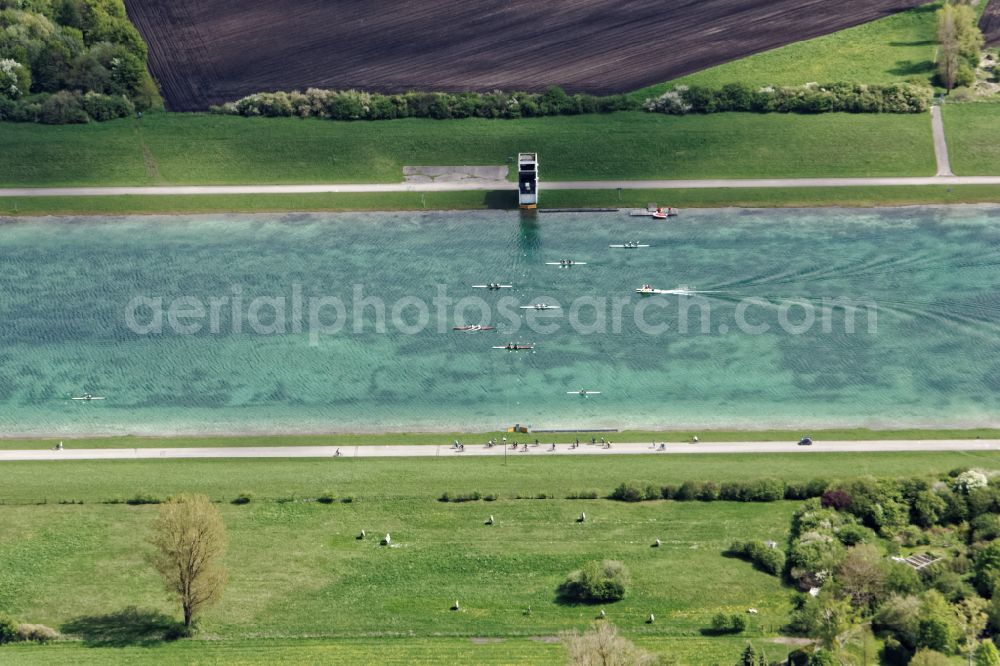 Oberschleißheim from the bird's eye view: Sports area Regatta facility of the performance center for rowing and canoeing in the district Feldmoching-Hasenbergl in Oberschleissheim in the state Bavaria, Germany