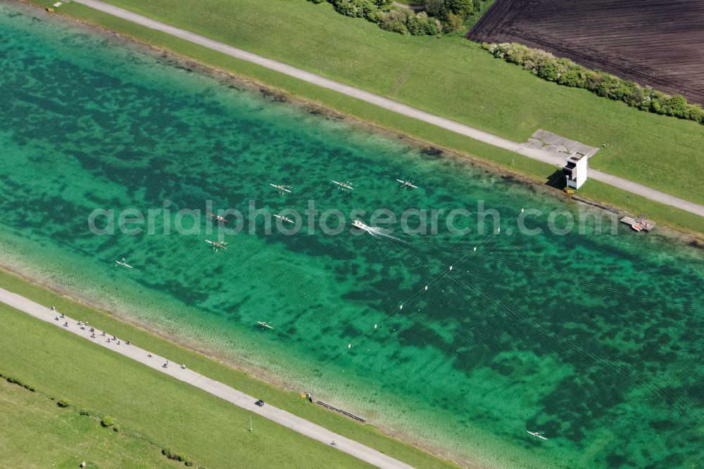 Aerial photograph Oberschleißheim - Sports area Regatta facility of the performance center for rowing and canoeing in the district Feldmoching-Hasenbergl in Oberschleissheim in the state Bavaria, Germany