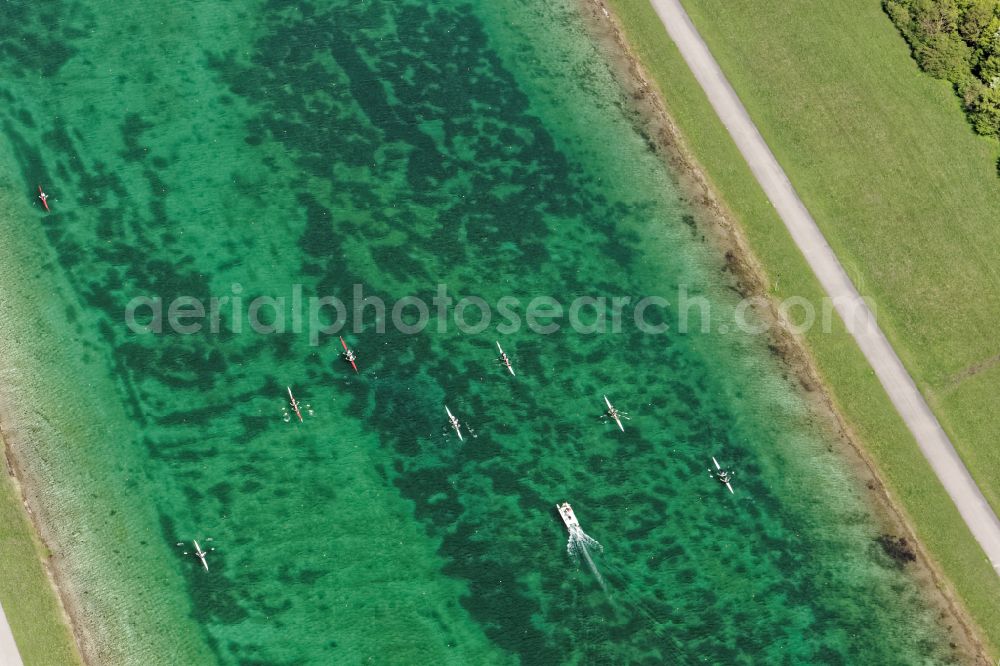 Oberschleißheim from the bird's eye view: Sports area Regatta facility of the performance center for rowing and canoeing in the district Feldmoching-Hasenbergl in Oberschleissheim in the state Bavaria, Germany