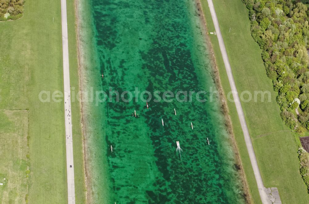 Aerial image Oberschleißheim - Sports area Regatta facility of the performance center for rowing and canoeing in the district Feldmoching-Hasenbergl in Oberschleissheim in the state Bavaria, Germany