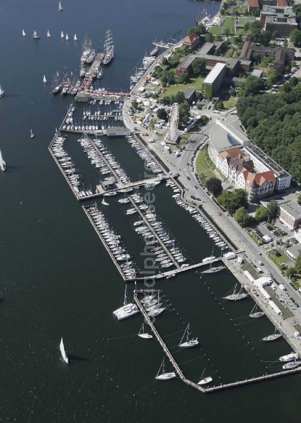 Aerial photograph Kiel - Marina Duesternbrook during Kieler Woche at the Kiel Fjord in Schleswig-Holstein