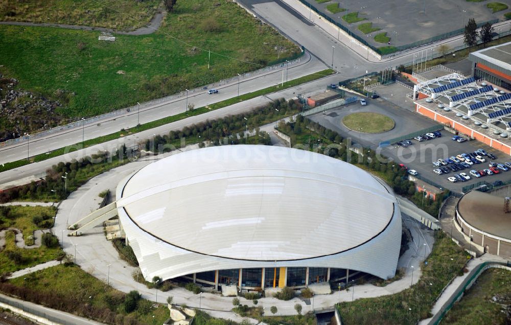 Aerial image Catania Sizilien - For the Military World Games 2003 opened indoor sports hall PalaNesima is today only subscribed by vandalism Sports Arena in Catania on Sicily in Italy