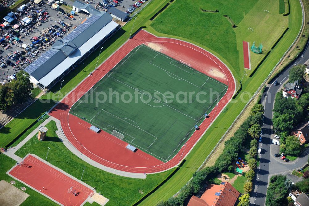 Aerial image Erbach - Stadion / Sportpark mit Pferderennbahn in Erbach im Odenwald / Hessen. Sports Park with horse racing track in Erbach in Odenwald, Hesse.