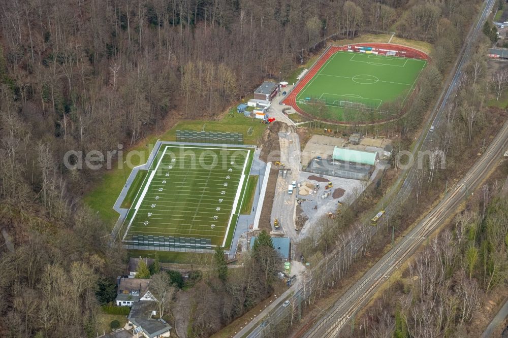 Kettwig from above - Sports field ensemble of the football sports association Kettwig e.V. on Ruhrtalstrasse in Kettwig in the state North Rhine-Westphalia, Germany