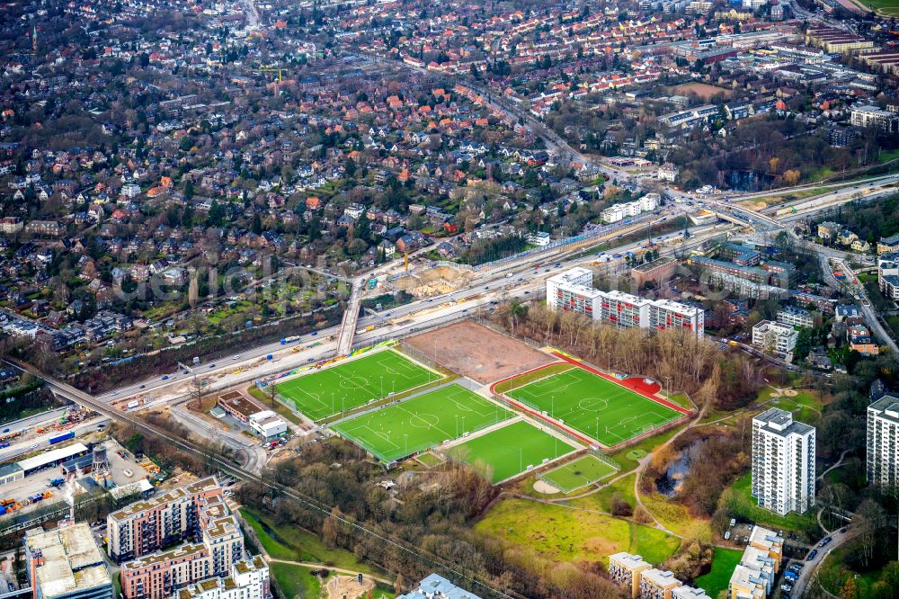 Aerial image Hamburg - Sports ground ensemble of Bahrenfelder sports club from 1919 e.V. in Hamburg