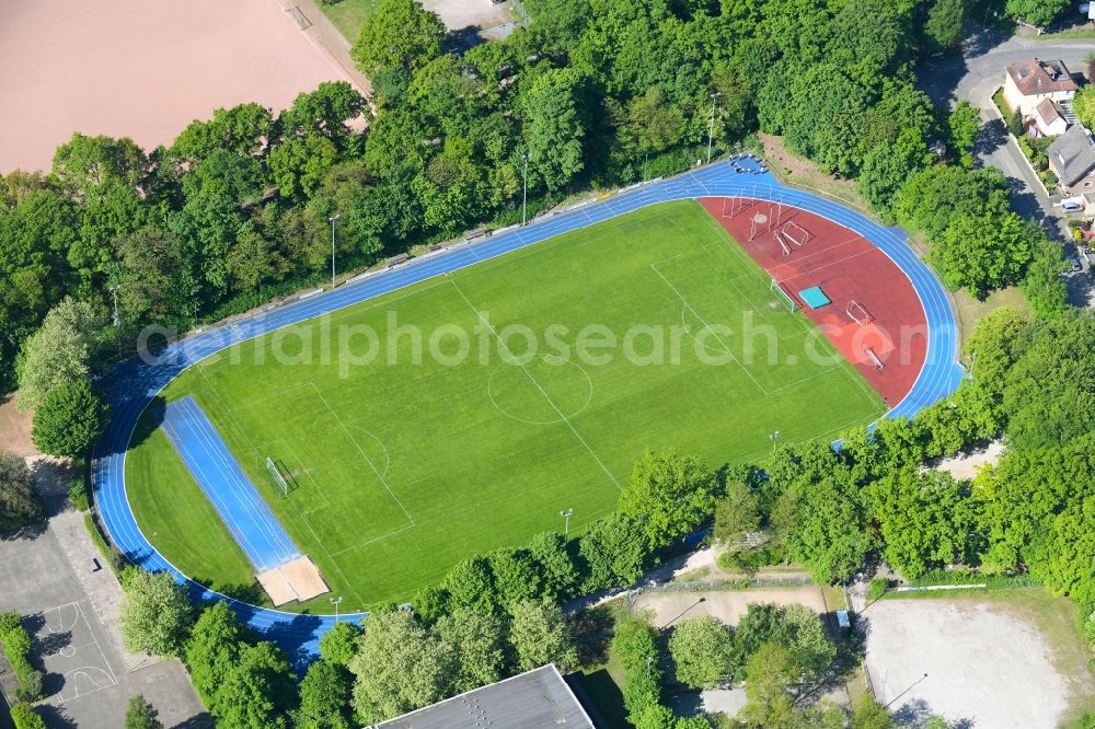 Aerial photograph Bielefeld–Brackwede - Sports grounds and football pitch Boellhoff Stadion in Bielefelda??Brackwede in the state North Rhine-Westphalia, Germany