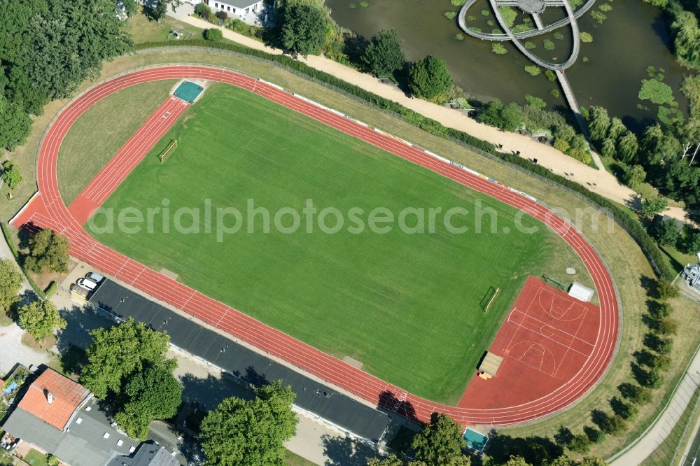 Aerial image Rathenow - Sports grounds and football pitch of the BSC Rathenow 1994 e.V. in Rathenow in the state Brandenburg