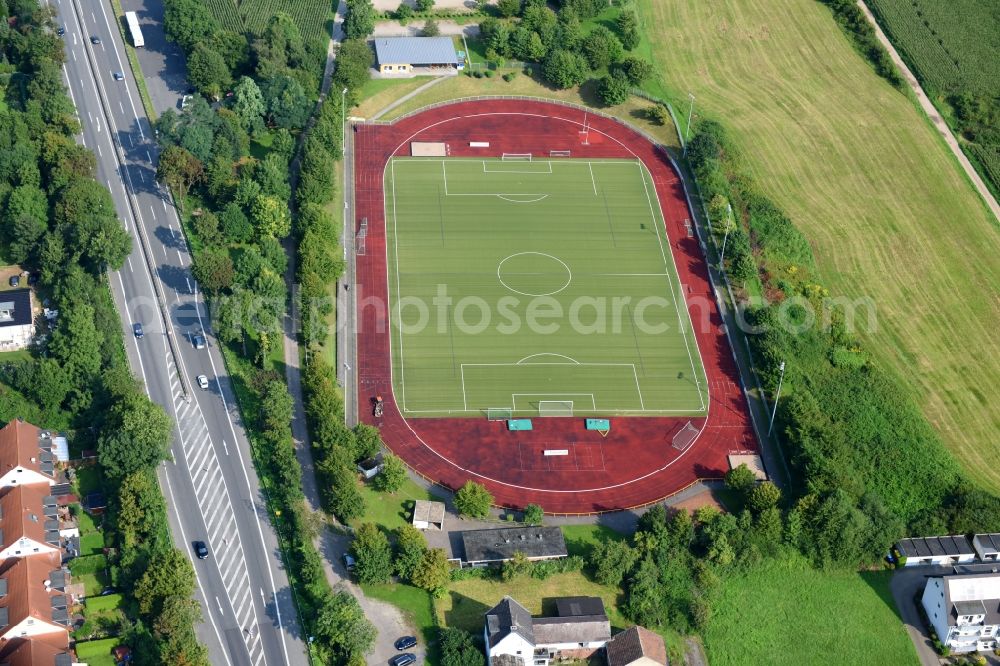 Aerial image Bad Breisig - Sports grounds and football pitch on federal street B9 in the district Ariendorf in Bad Breisig in the state Rhineland-Palatinate, Germany