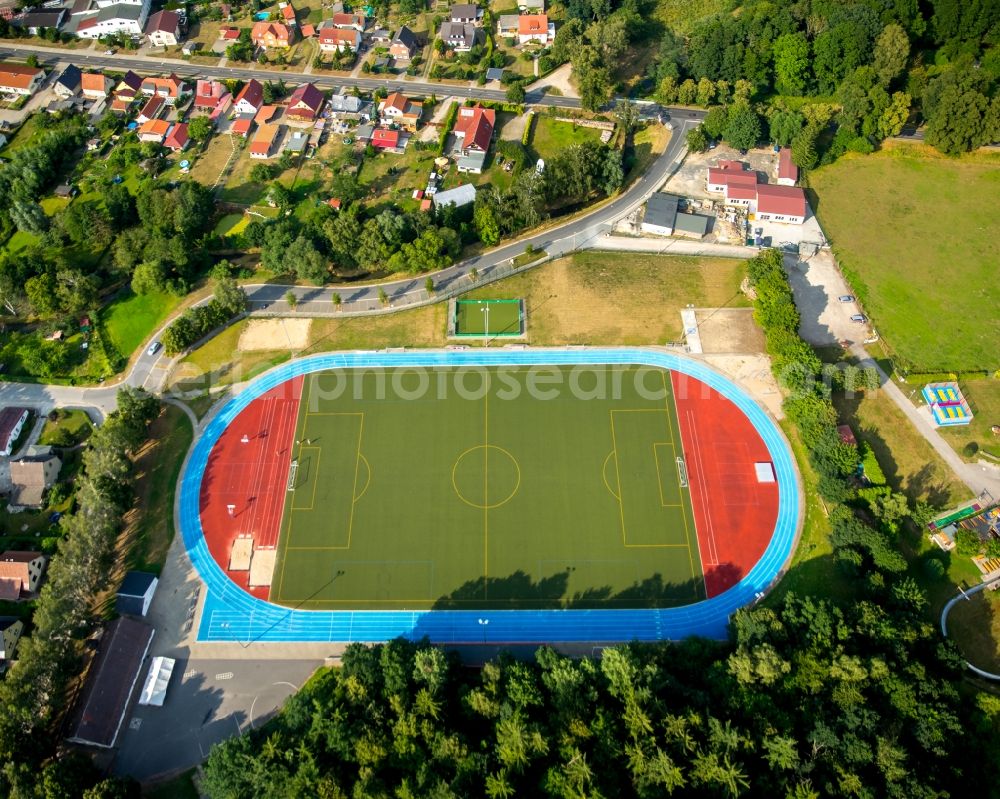 Aerial image Burg Stargard - Sports grounds and football pitch of the SV Burgstargard 09 at Gartenstreet in Burg Stargard in the state Mecklenburg - Western Pomerania