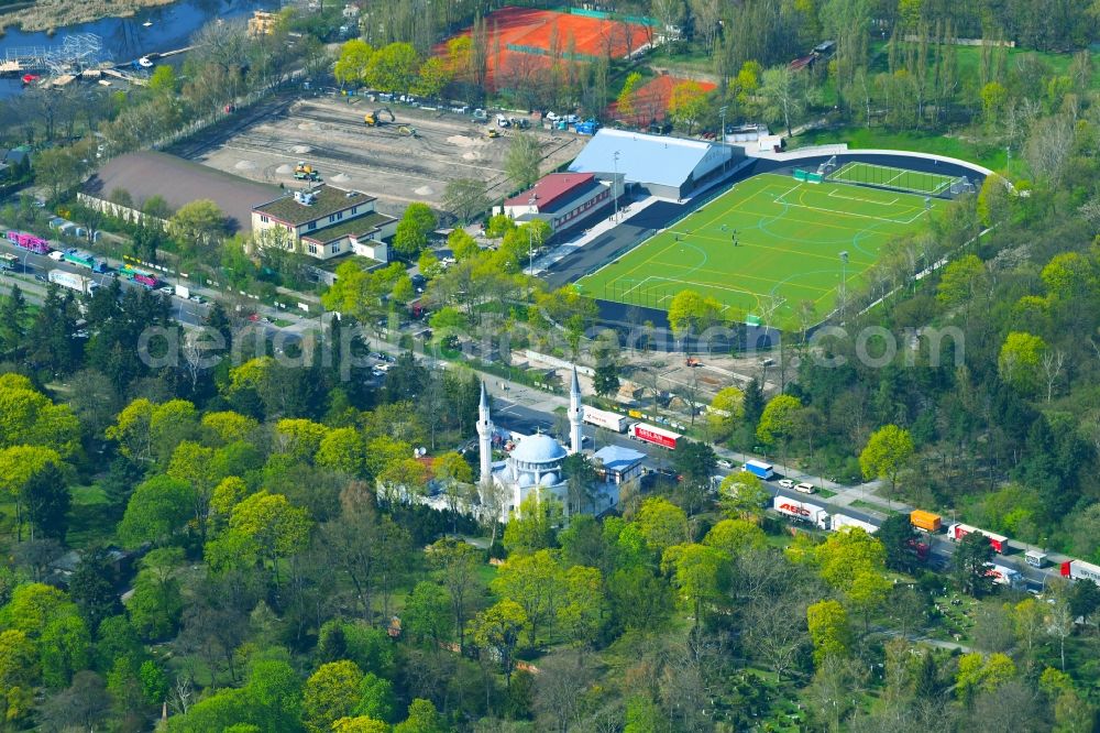 Berlin from above - Sports grounds and football pitch on Columbiadonm in Berlin, Germany