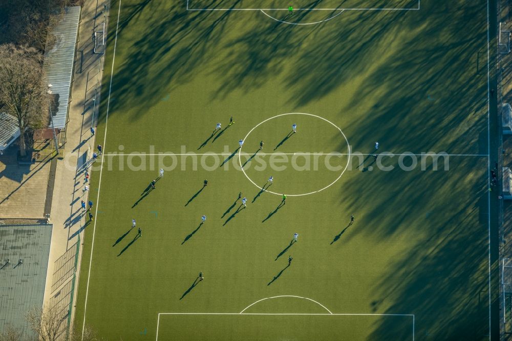 Dortmund from above - Sports grounds and football pitch Derner Strasse - Bundesstrasse 236 in the district Kirchderne in Dortmund in the state North Rhine-Westphalia, Germany