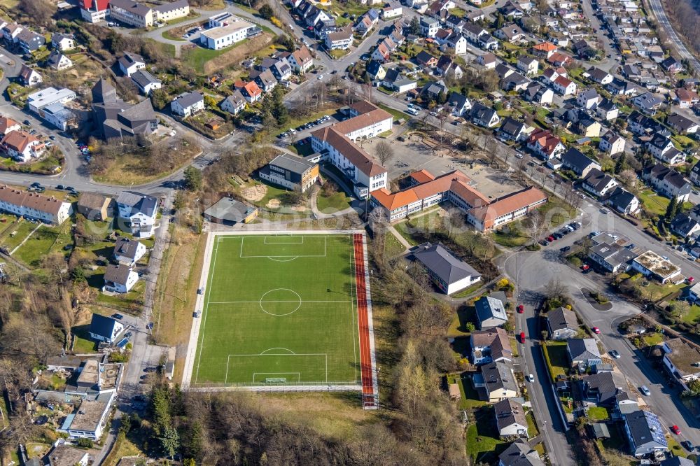 Aerial image Arnsberg - Sports grounds and football pitch of DJK Gruen-Weiss Arnsberg e.V. on Milanweg in Arnsberg in the state North Rhine-Westphalia, Germany