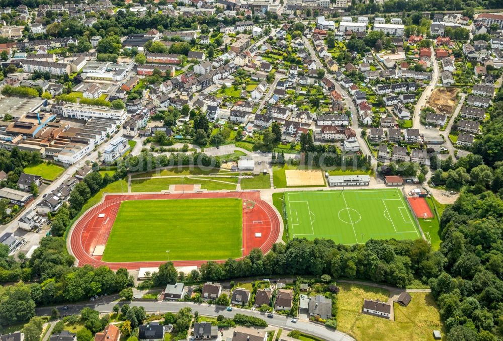 Gevelsberg from above - Sports grounds and football pitch along the Nelkenstrasse in the district Klostermark in Gevelsberg in the state North Rhine-Westphalia, Germany