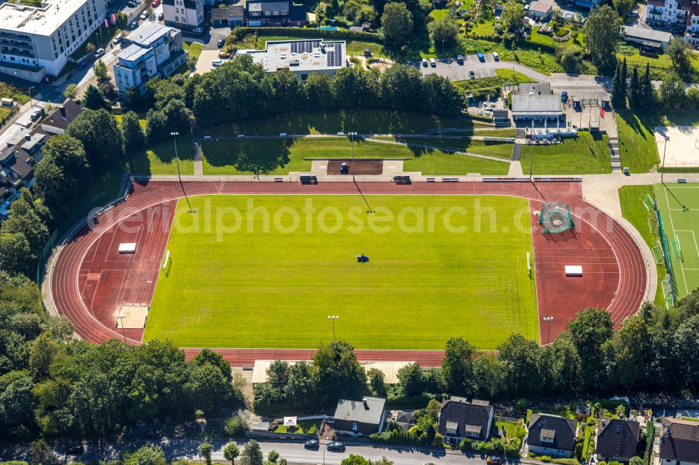 Gevelsberg from the bird's eye view: Sports grounds and football pitch along the Nelkenstrasse in the district Klostermark in Gevelsberg in the state North Rhine-Westphalia, Germany