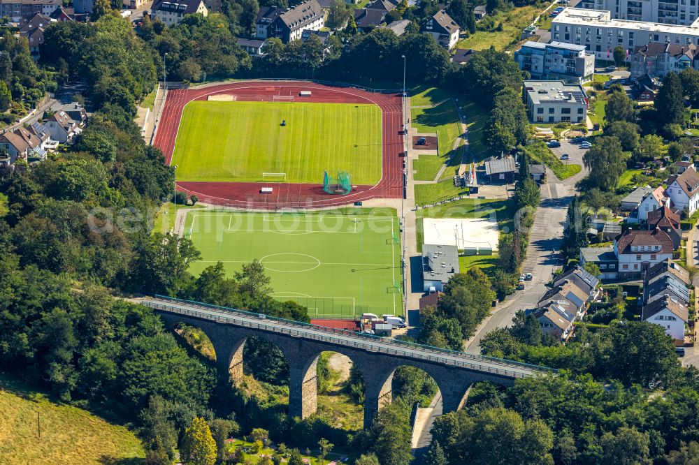 Aerial image Gevelsberg - Sports grounds and football pitch along the Nelkenstrasse in the district Klostermark in Gevelsberg in the state North Rhine-Westphalia, Germany