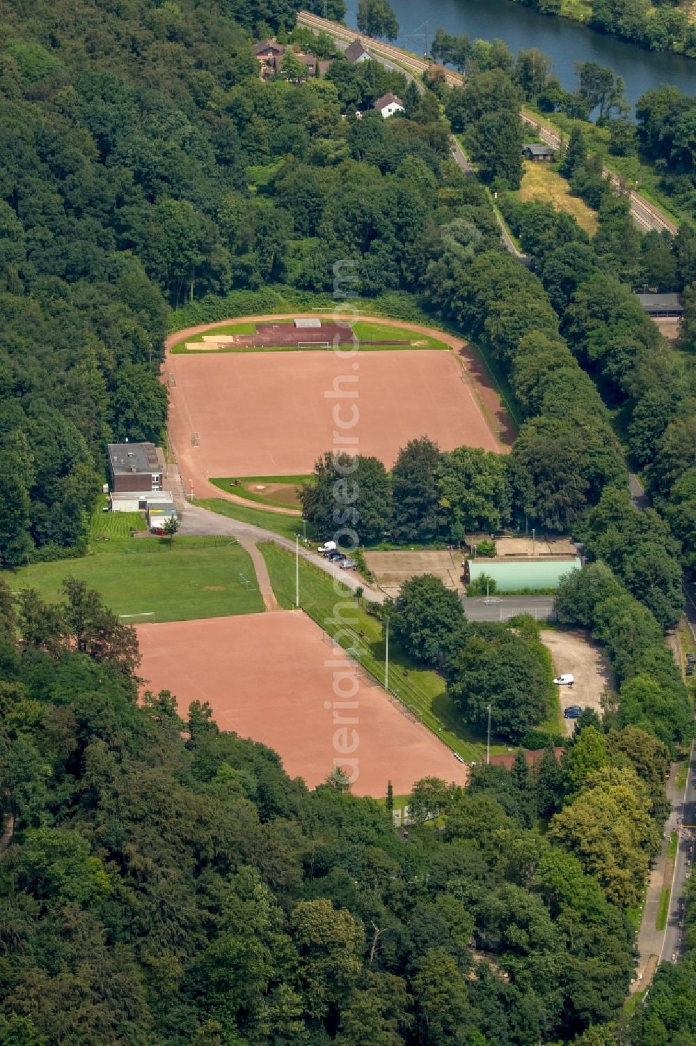 Essen from the bird's eye view: Sports grounds and football pitch des Fussball- Sport- Verein Kettwig e.V. in Essen in the state North Rhine-Westphalia