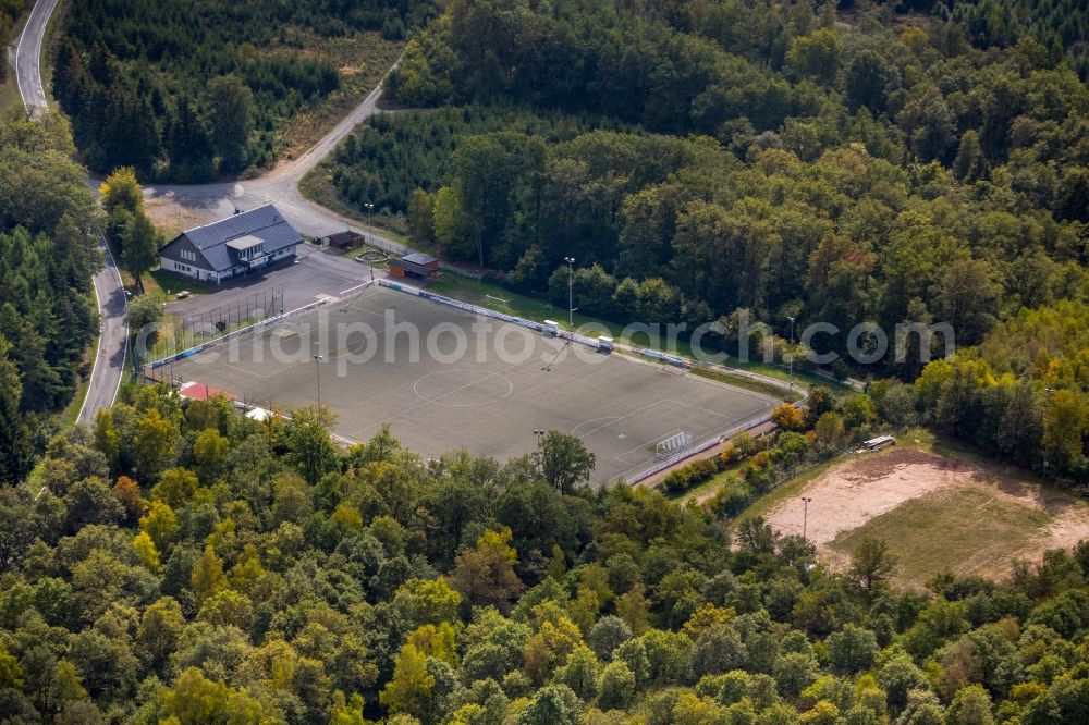 Salchendorf from the bird's eye view: Sports grounds and football pitch of SV Germania Salchendorf 1910 e.V. in Salchendorf in the state North Rhine-Westphalia, Germany