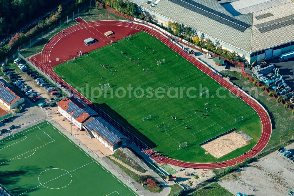 Gottenheim from the bird's eye view: Sports grounds and football pitch in Gottenheim in the state Baden-Wurttemberg, Germany