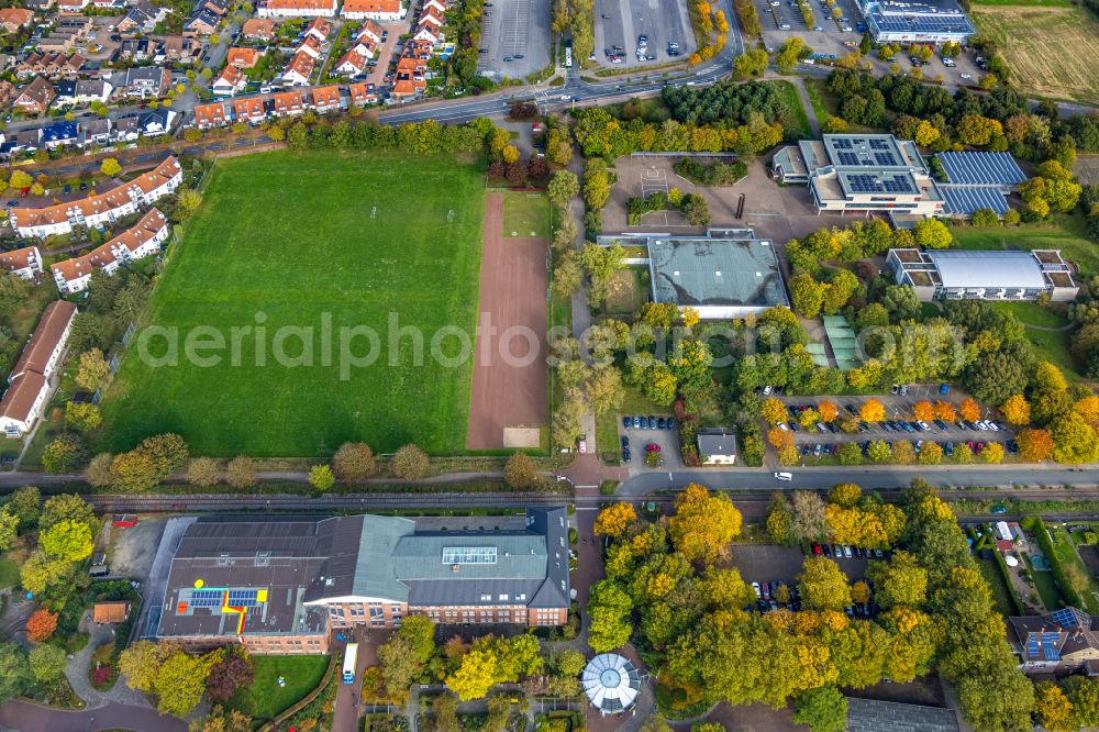 Hamm from above - Sports grounds and football pitch on street Alter Grenzweg in the district Norddinker in Hamm at Ruhrgebiet in the state North Rhine-Westphalia, Germany