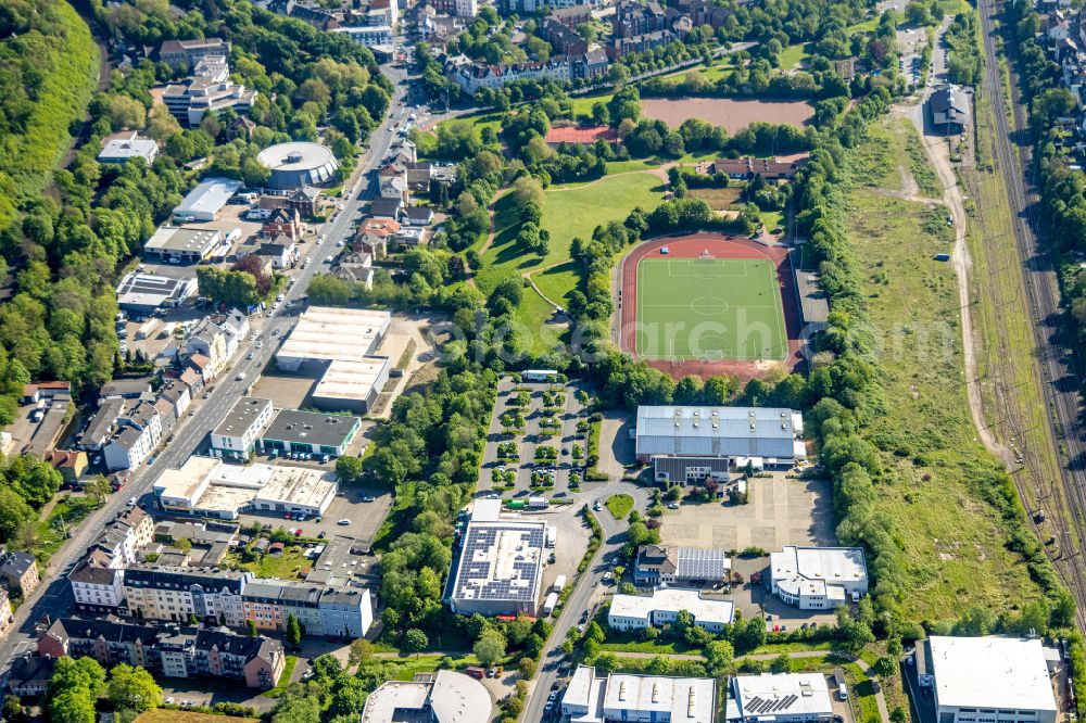 Hagen from the bird's eye view: Sports grounds and football pitch of the Hasper Sportverein in Hagen in the state North Rhine-Westphalia, Germany