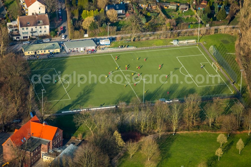 Herne from the bird's eye view: Sports grounds and football pitch of BV Herne-Sued 1913 in of Altenhoefener Strasse in Herne in the state North Rhine-Westphalia, Germany