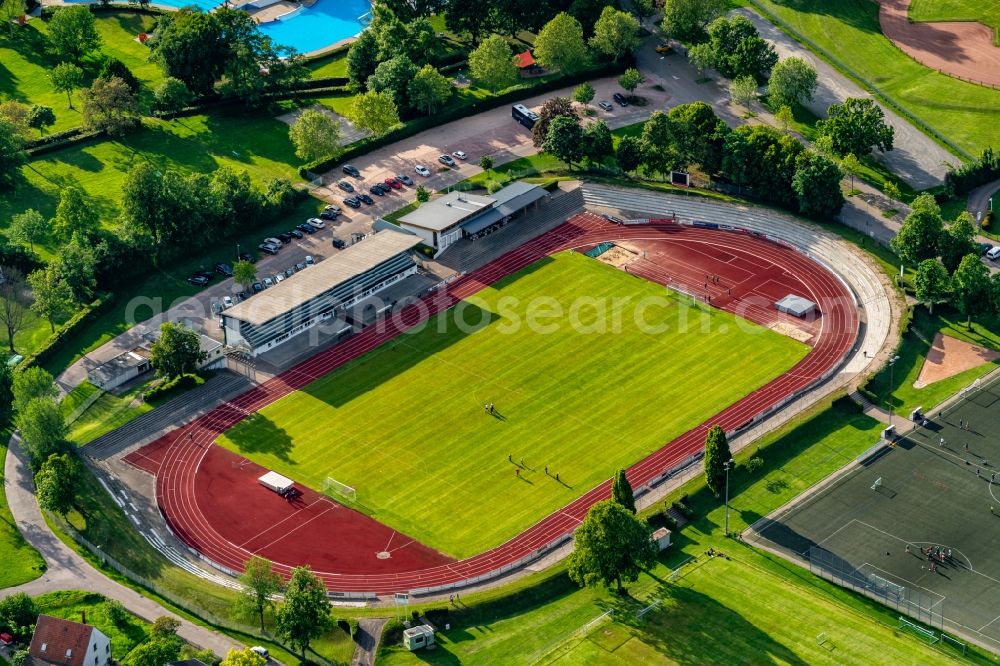 Kehl from the bird's eye view: Sports grounds and football pitch in Kehl in the state Baden-Wurttemberg, Germany