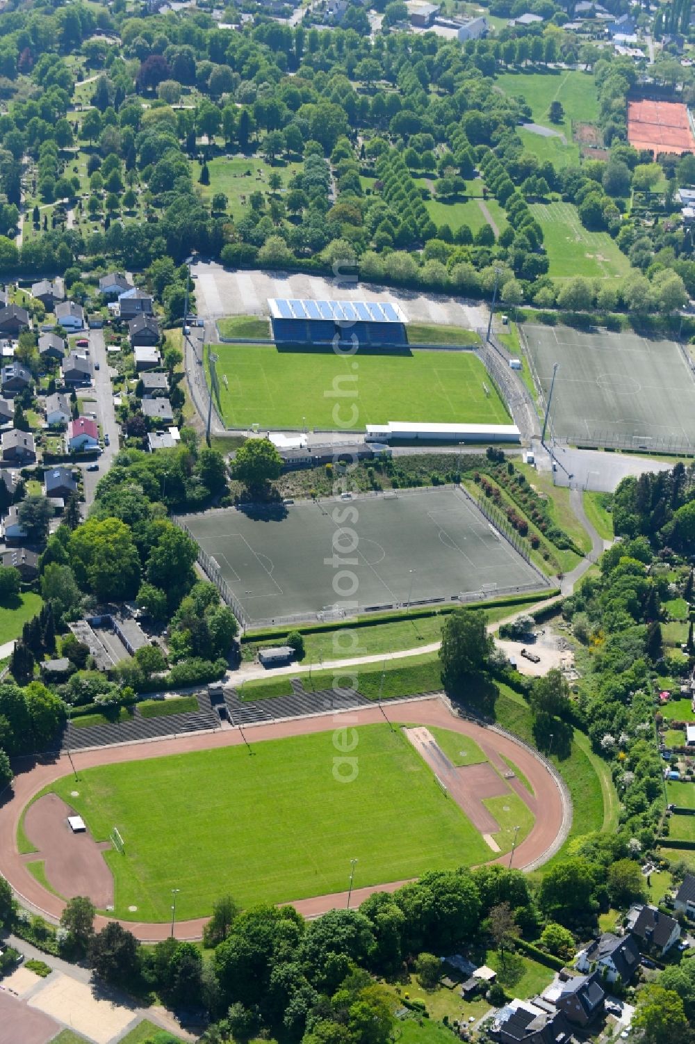 Kleve from above - Sports grounds and football pitch of FC Kleve 1863/1903 on Welbershoehe in Kleve in the state North Rhine-Westphalia, Germany