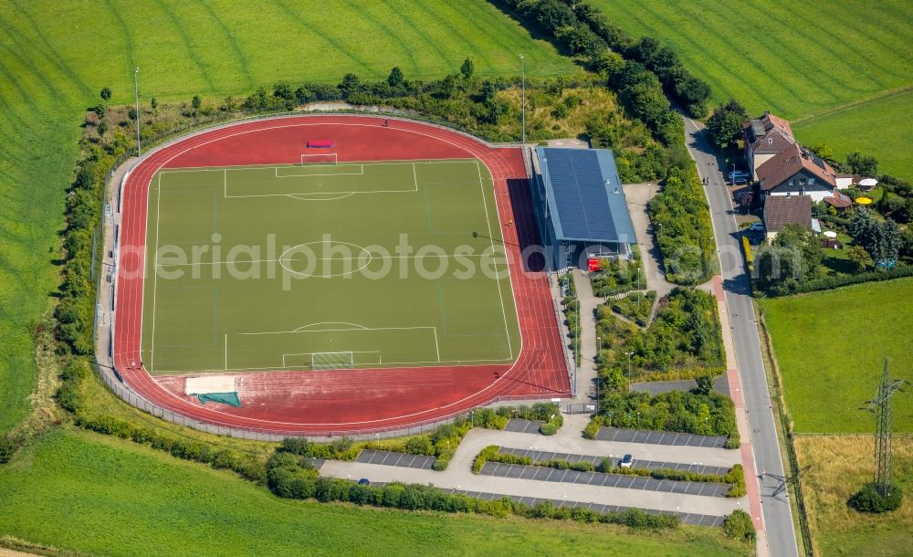 Hasslinghausen from the bird's eye view: Sports grounds and football pitch on Landringhauser Weg in Hasslinghausen in the state North Rhine-Westphalia, Germany