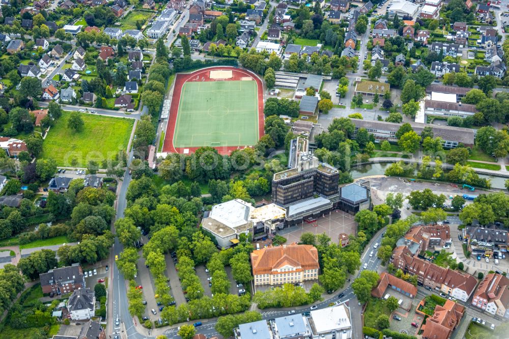 Aerial image Ahlen - Sports grounds and football pitch Lindensportplatz - Stadion in Ahlen/Westfalen in Ahlen in the state North Rhine-Westphalia, Germany