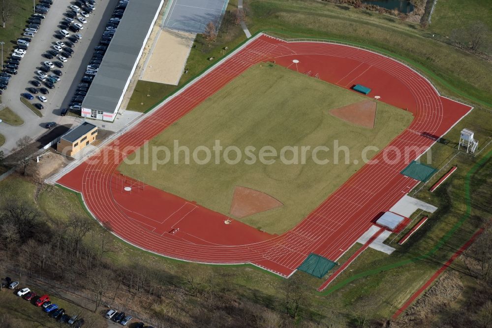 Aerial photograph Magdeburg - Sports grounds and football pitch 1. FC Magdeburg e.V. Friedrich-Ebert-Strasse in the district Cracau in Magdeburg in the state Saxony-Anhalt