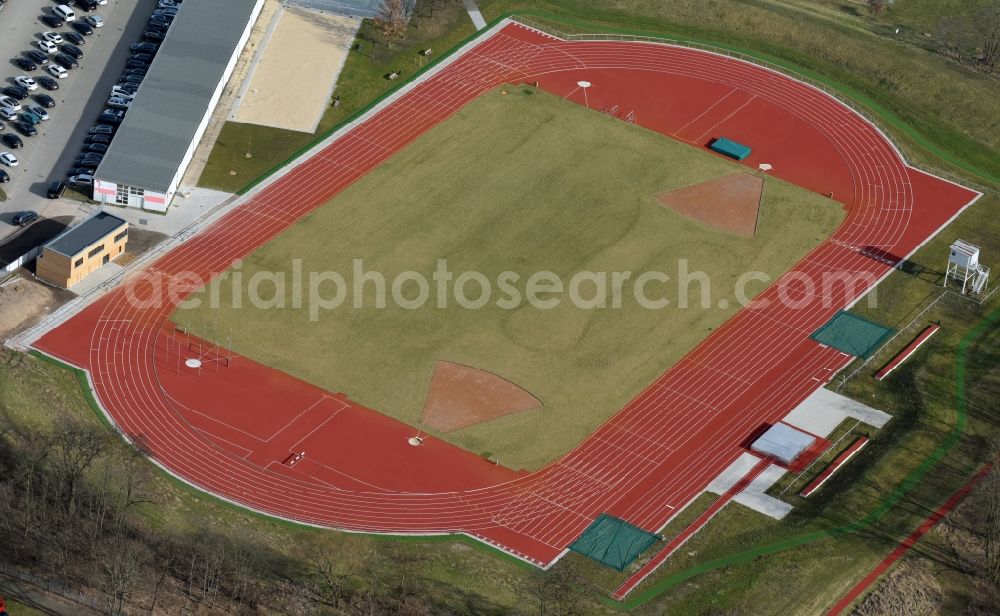 Magdeburg from above - Sports grounds and football pitch 1. FC Magdeburg e.V. Friedrich-Ebert-Strasse in the district Cracau in Magdeburg in the state Saxony-Anhalt