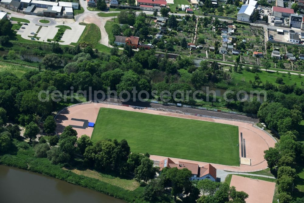 Aerial photograph Calbe (Saale) - Sports grounds and football pitch of Markus Scheibel sports home Heger in Calbe (Saale) in the state Saxony-Anhalt