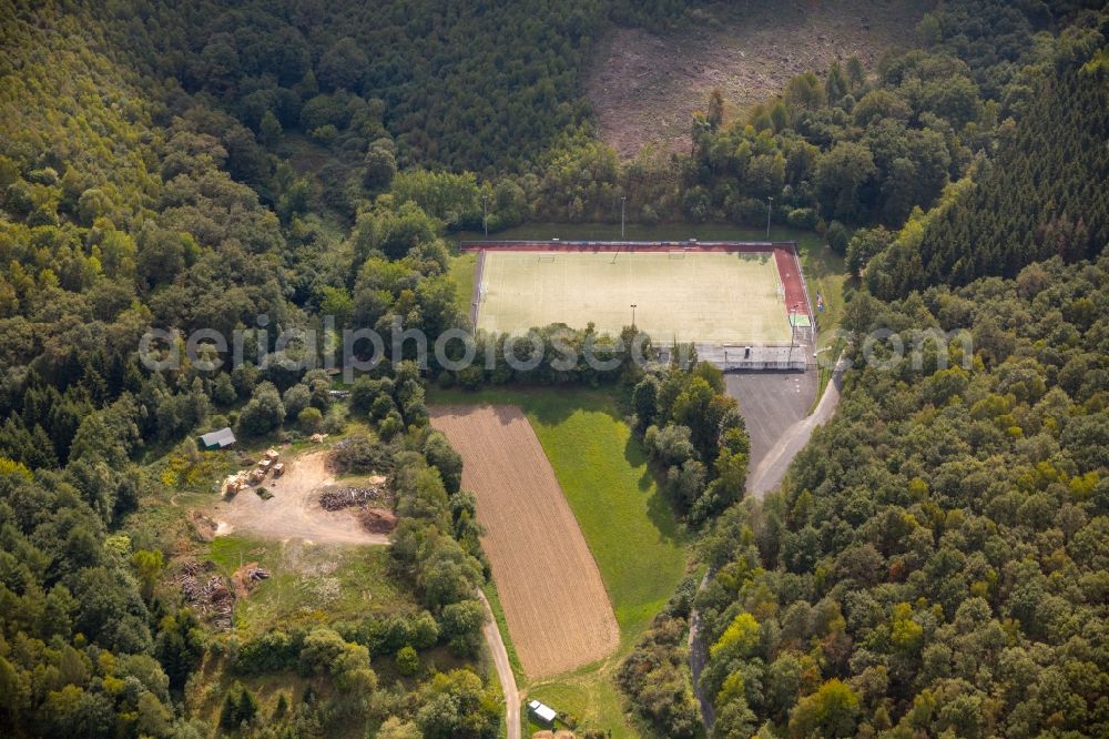 Netphen from the bird's eye view: Sports grounds and football pitch of SV Netphen 1912 e. V. in Netphen in the state North Rhine-Westphalia, Germany