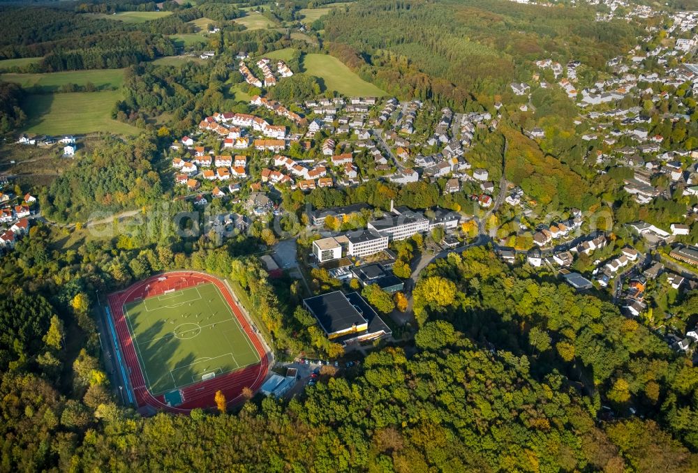 Ennepetal from the bird's eye view: Sports grounds and football pitch at the Reichenbach high school in the Peddinghausstrasse in Ennepetal in the state North Rhine-Westphalia