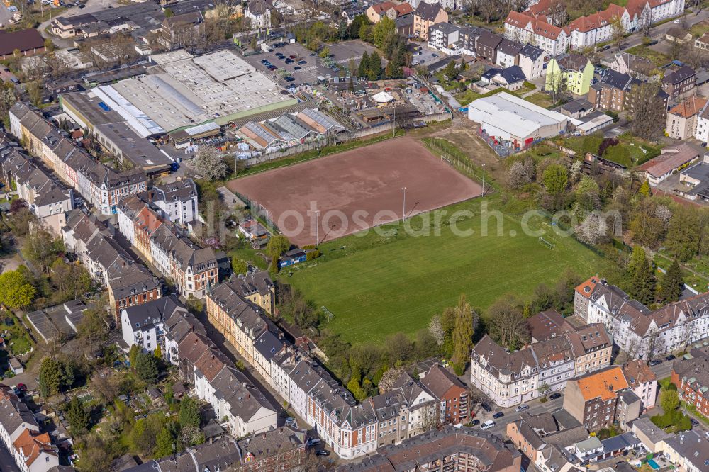 Gelsenkirchen from above - Sports grounds and football pitch of Reitverein ETuS Gelsenkirchen on Dessauerstrasse in Gelsenkirchen in the state North Rhine-Westphalia, Germany