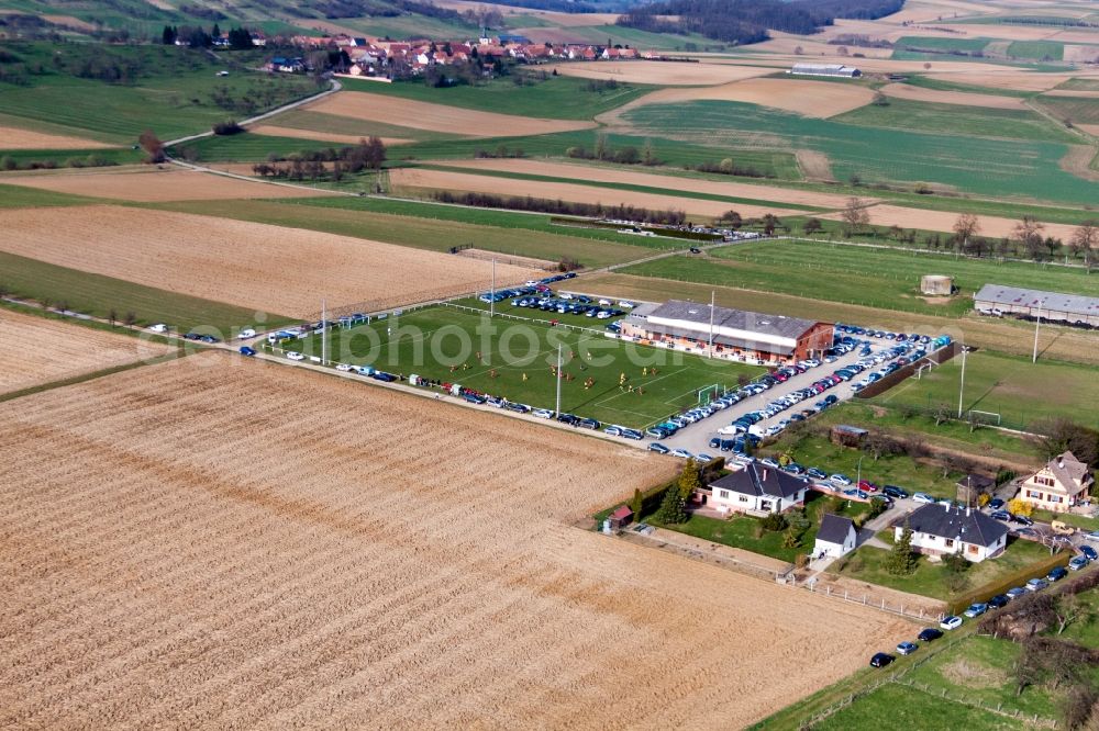 Ringendorf from above - Sports grounds and football pitch in Ringendorf in Grand Est, France