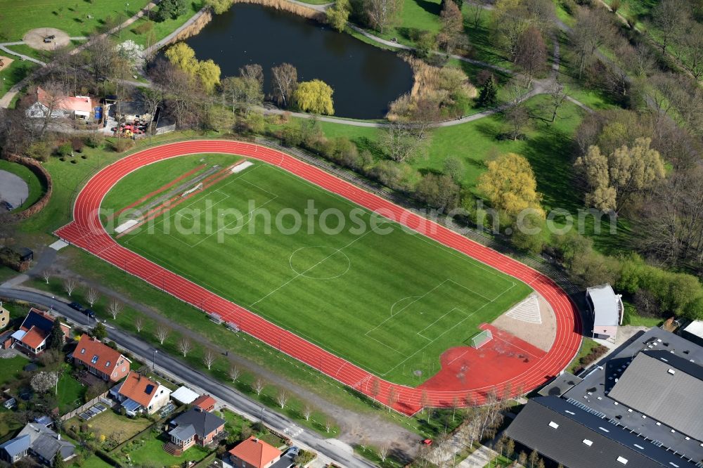 Aerial image Rodovre - Sports grounds and football pitch on Rodovre Stadionhal Elstedvej in Rodovre in Region Hovedstaden, Denmark