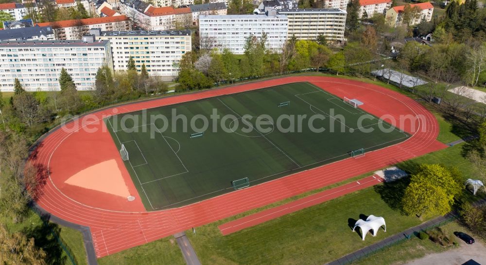 Chemnitz from above - Sports grounds and football pitch of TU Chemnitz on Schmetterlingswiese in the district Bernsdorf in Chemnitz in the state Saxony, Germany