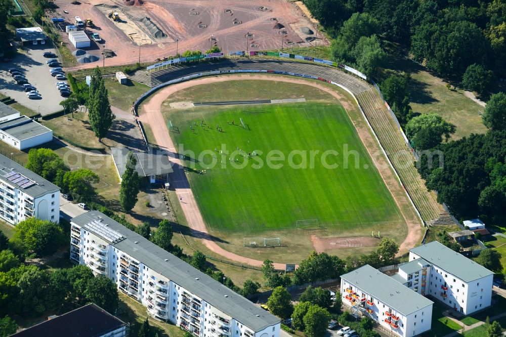 Schwedt/Oder from above - Sports grounds and football pitch of FC Schwedt 02 e.V. in Schwedt/Oder in the state Brandenburg, Germany