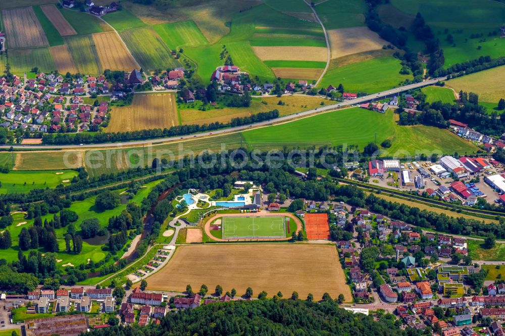 Aerial image Waldkirch - Sports grounds and football pitch and Schwimmbad on street Schwimmbadallee in Waldkirch in the state Baden-Wuerttemberg, Germany