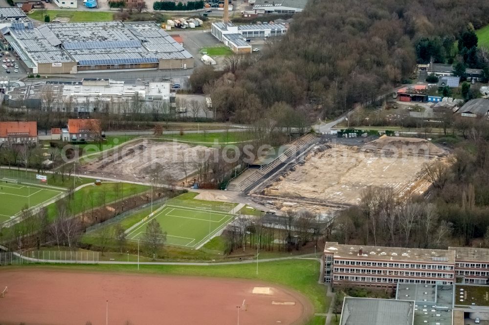 Hamm from the bird's eye view: Sports grounds and football pitch Sportanlage Adolf-Bruehl-Stadion in Hamm in the state North Rhine-Westphalia, Germany