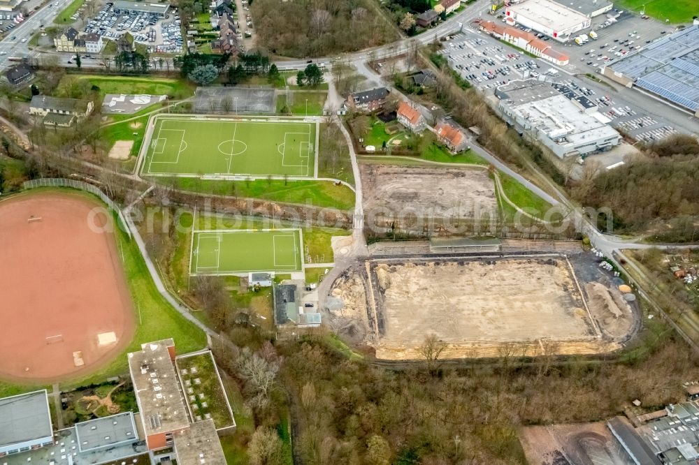 Aerial image Hamm - Sports grounds and football pitch Sportanlage Adolf-Bruehl-Stadion in Hamm in the state North Rhine-Westphalia, Germany