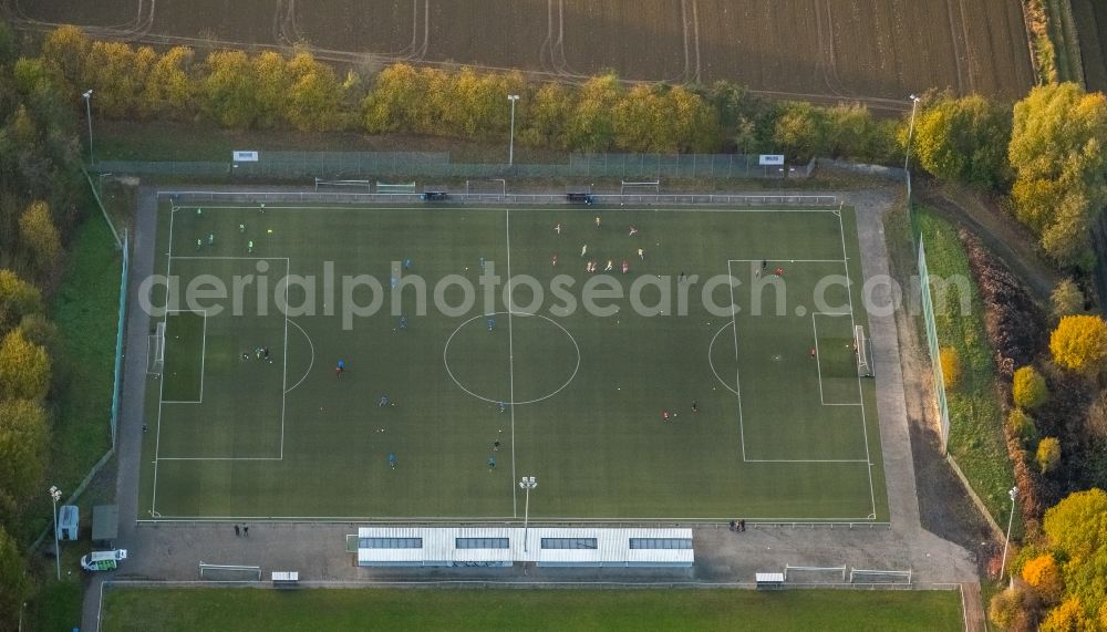 Hamm from the bird's eye view: Sports grounds and football pitch of the sports club Westfalia Rhynern e. V. in Hamm in the state North Rhine-Westphalia