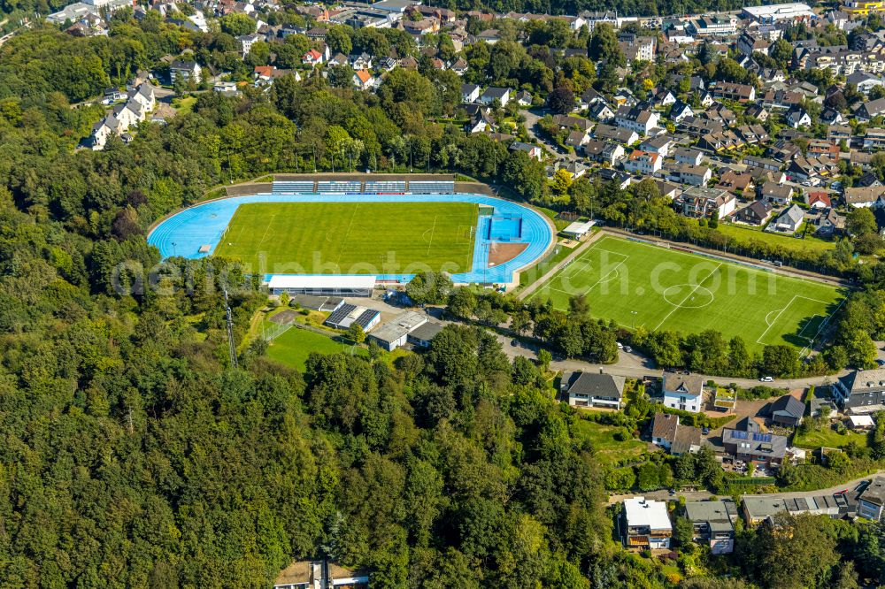 Ennepetal from above - Sports grounds and football pitch of the TuS Ennepetal 1911 e.V. on place Bremenplatz in Ennepetal at Ruhrgebiet in the state North Rhine-Westphalia, Germany