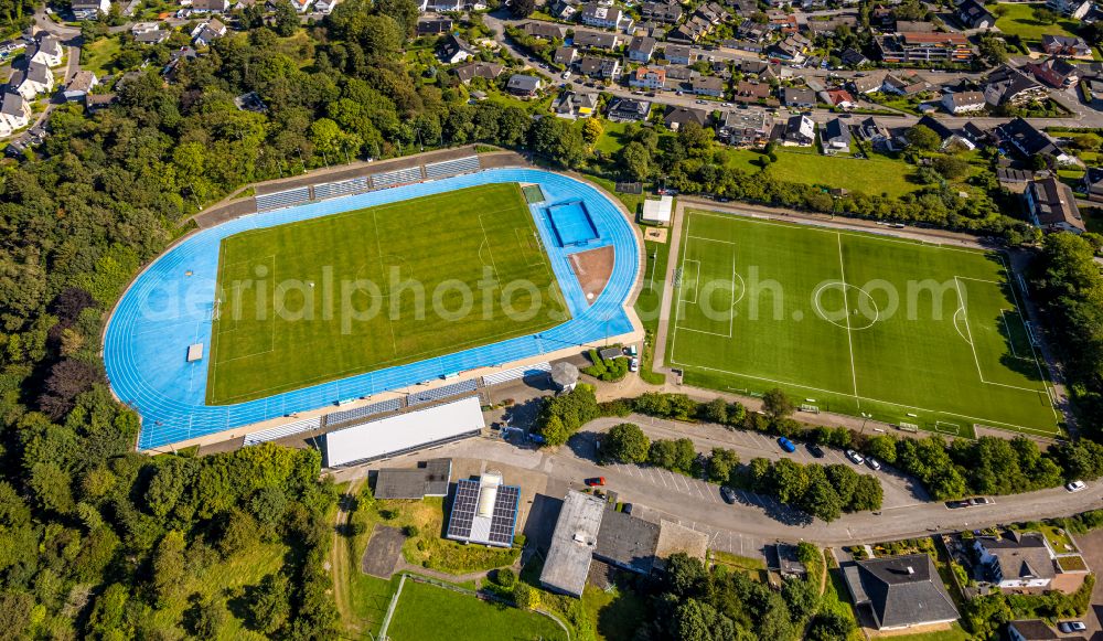 Ennepetal from the bird's eye view: Sports grounds and football pitch of the TuS Ennepetal 1911 e.V. on place Bremenplatz in Ennepetal at Ruhrgebiet in the state North Rhine-Westphalia, Germany