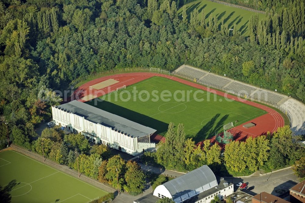 Berlin from above - Sports grounds and football pitch SC Union Berlin 06 e.V. on Lehrter Strasse in Berlin, Germany