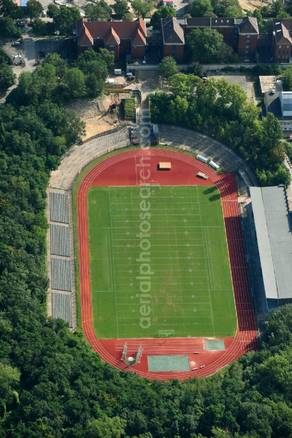 Aerial photograph Berlin - Sports grounds and football pitch SC Union Berlin 06 e.V. on Lehrter Strasse in Berlin, Germany