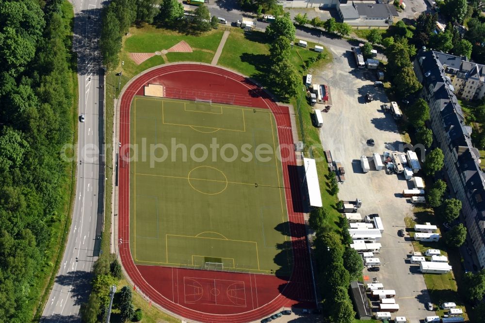 Annaberg-Buchholz from above - Sports grounds and football pitch of VfB Annaberg e.V. in Annaberg-Buchholz in the state Saxony, Germany