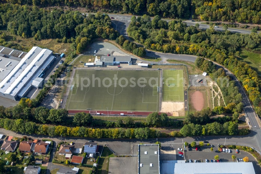 Burbach from the bird's eye view: Sports grounds and football pitch of VfB Burbach 1907/1920 e.V. in Burbach in the state North Rhine-Westphalia, Germany